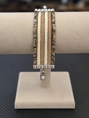 Chico's 7" Multi-Strand Beaded Magnetic Clasp Bracelet | Mixed Metallic Neutral